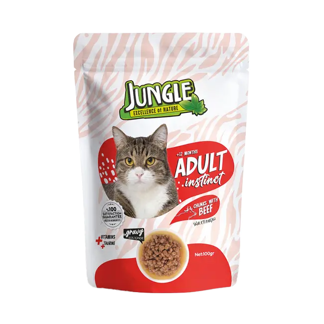 Jungle Adult Instinct Chunks with Beef in Gravy Wet Food Pouch (100gm)