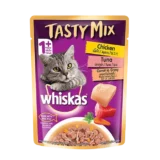 Whiskas Adult Tasty Mix Chicken, Tuna, Carrot in Gravy Pouch (70gm)