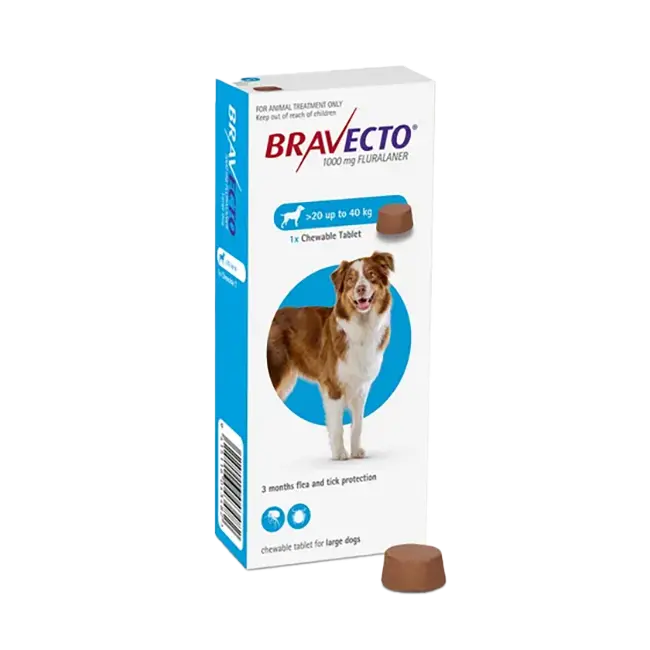 Bravecto Chewable Tablets for Dog 20-40kg (1000mg, 1tablet)