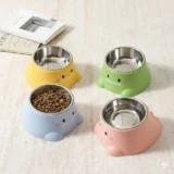 Dinosaur Shaped Steel Top Pet Food Bowl (Random Color – 1p)