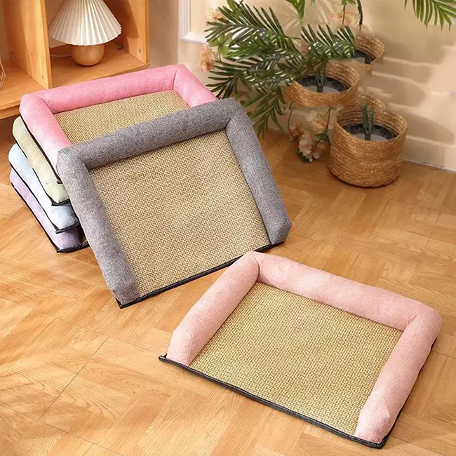 Breathable Bamboo Mat Summer Cooling Bed for Pet Cat Dog (53*43cm, Random Color 1p)