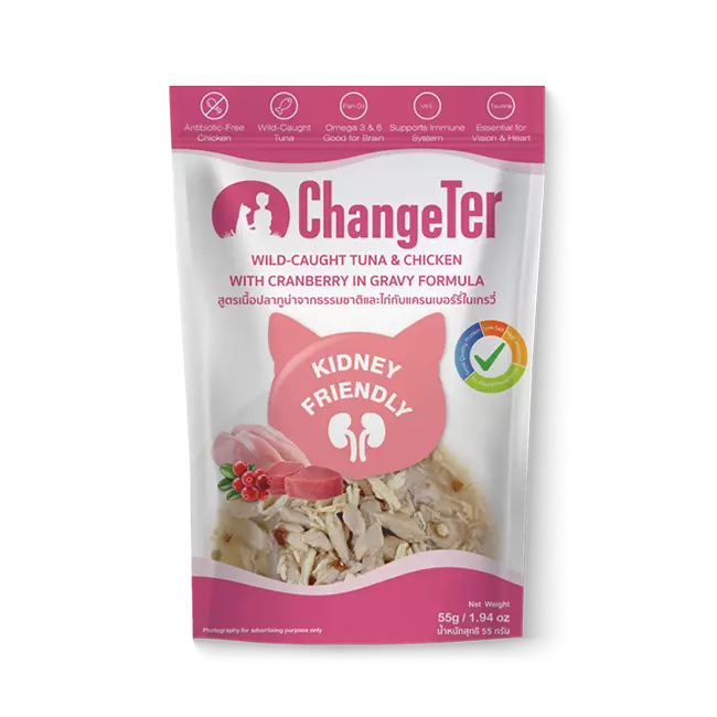 ChangeTer Kidney Friendly Wet Cat Food Pouch Wild Caught Tuna & Chicken with Cranberry in Gravy (55gm)