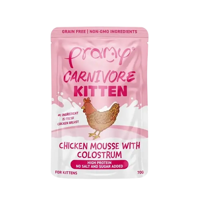 Pramy Carnivore Chicken Mousse with Colostrum Wet Food Pouch for Kittens (70gm)
