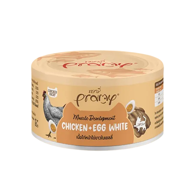 Pramy Functional Muscle Development Chicken Topping EggWhite Wet Food Can for All Cats (80gm)